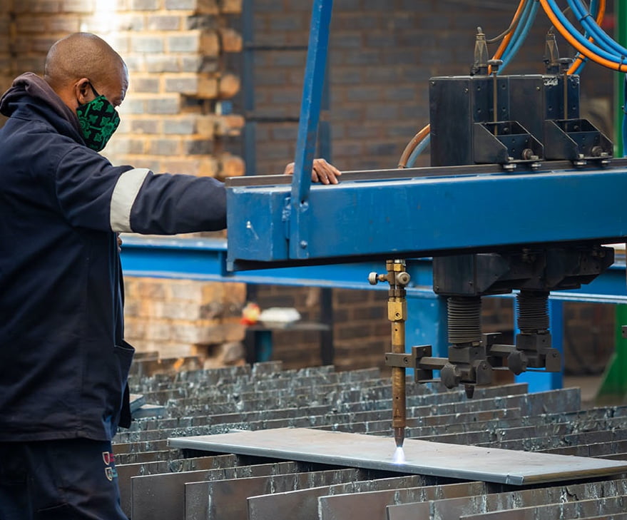 Steel cutting in progress